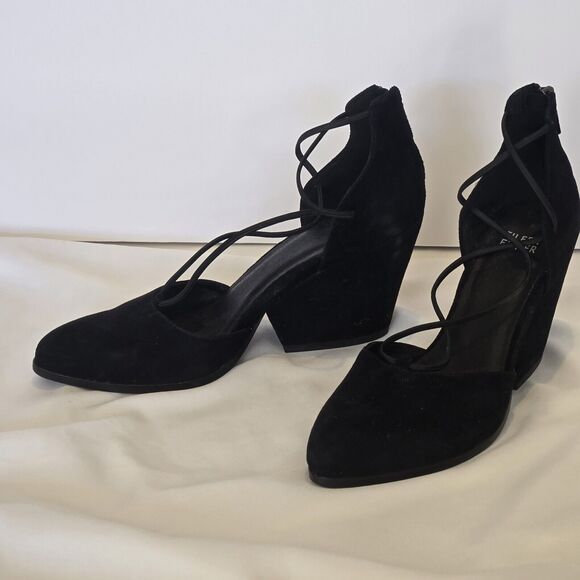 Eileen Fisher Black Suede Wedge Heel Lace Pump Womens Size 7.5 - Picture 3 of 7